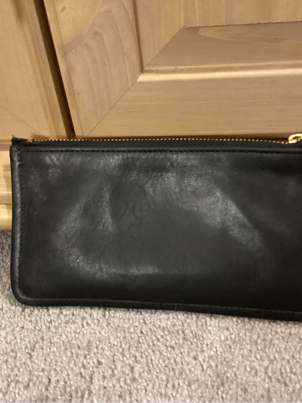 Coach Black Leather Cosmetic Zip Pouch with Gold-Tone Hardware